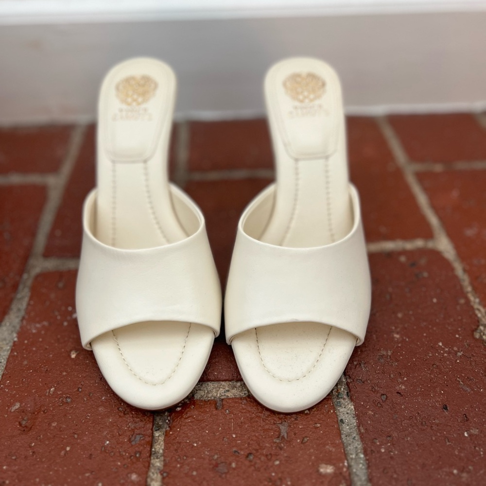 Vince Camuto Cream Open-Toe Slide Heels